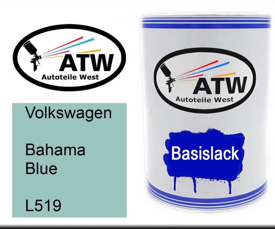 Volkswagen, Bahama Blue, L519: 500ml Lackdose, von ATW Autoteile West.